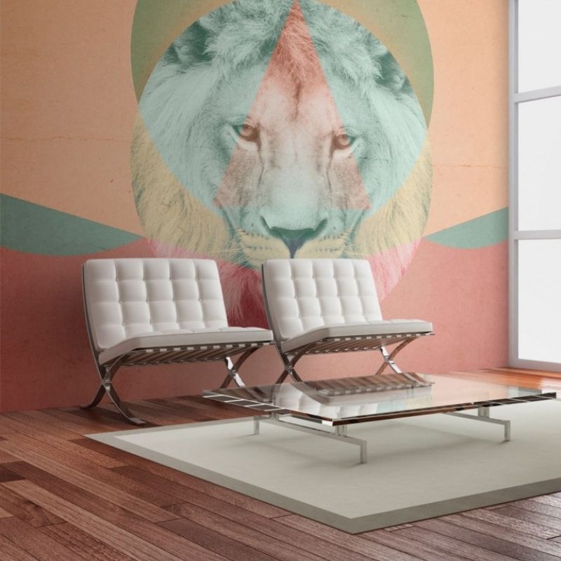 papier peint lion motif graphique